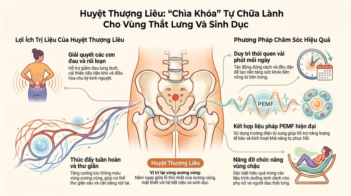 ARCTOZEN THERAPY: HUYỆT THƯỢNG LIÊU VÀ CÔNG NGHỆ PEMF  -  CƠ CHẾ GIẢI ÁP CƠ XƯƠNG KHỚP VÙNG CHẬU VÀ ĐIỀU HÒA HỆ THỐNG VẬN ĐỘNG DƯỚI